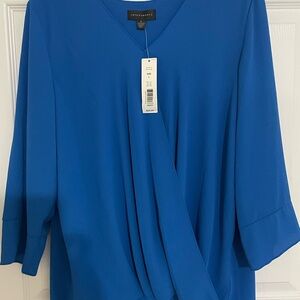 Investments Blue Asymmetrical 3/4 Sleeve Blouse